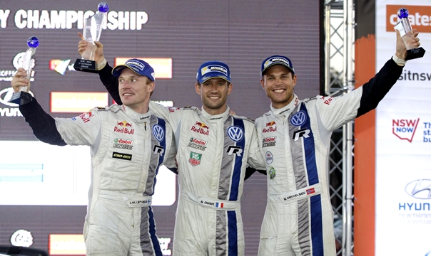 ari-Matti Latvala), Sébastien Ogier), Andreas Mikkelsen, el 1-2-3 de VW.
