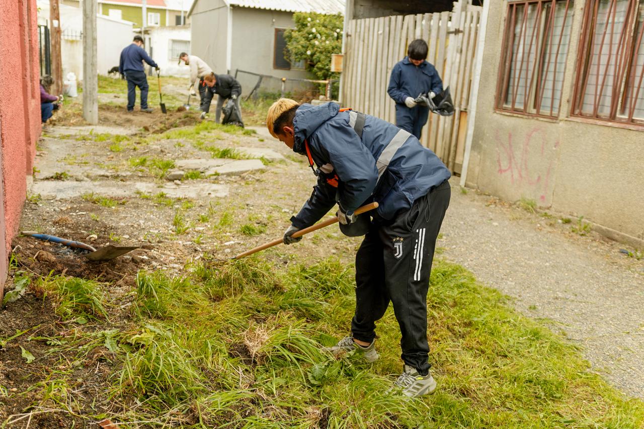 Realizan tareas de mantenimiento y limpieza de patios internos